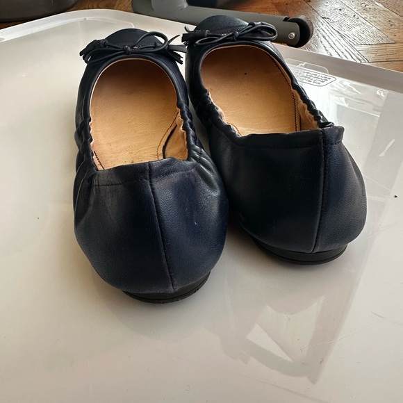 PRADA Cap-Toe Navy Leather Ballet Flats Size 37 / 7 Ballerina Bow with Logo - Picture 6 of 8